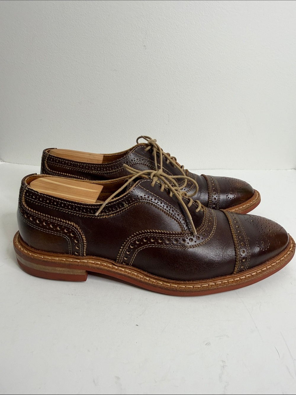 Allen Edmonds Strandmok Shoes Mens 9 Brown Leather Brogue Cap Top Oxford Dainite